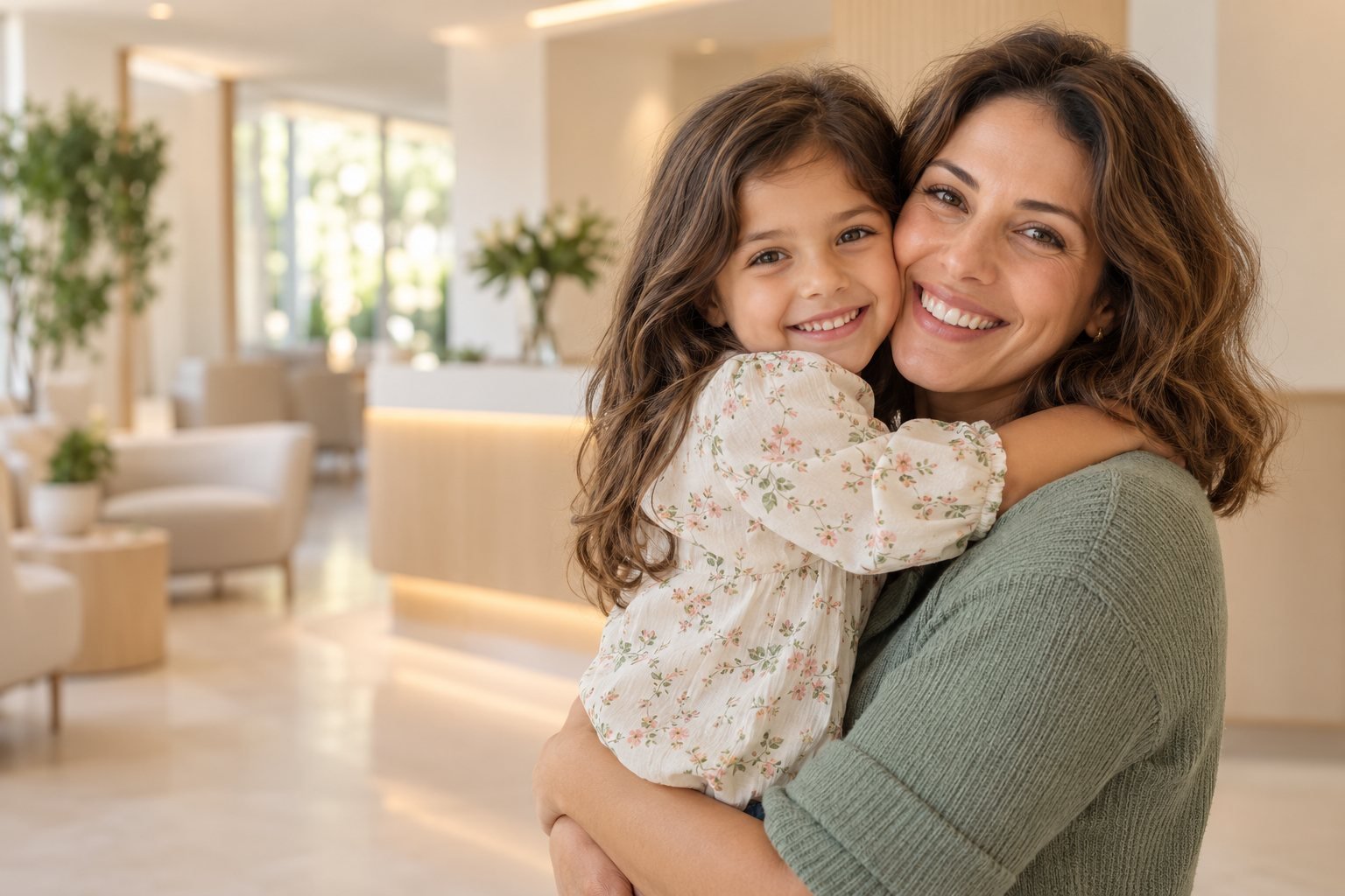 Cena ilustrativa de mãe e filha em um ambiente de saúde